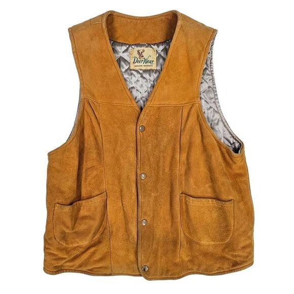 Vintage Men's Deer Wear Suede Deerskin Vest Yellow M